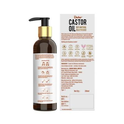 Dabur 100% Natural Cold Pressed Castor Oil 200 ml - Hair Oils