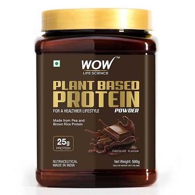 WOW Life Science Plant Based Protein Powder - Chocolate 500 gm - Protein Drink