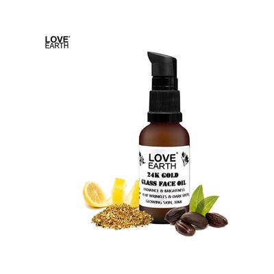 Love Earth 24K Gold Glass Face Oil for Skin Brightening, Pigmentation, Anti-Aging 30 ml - Face Serum
