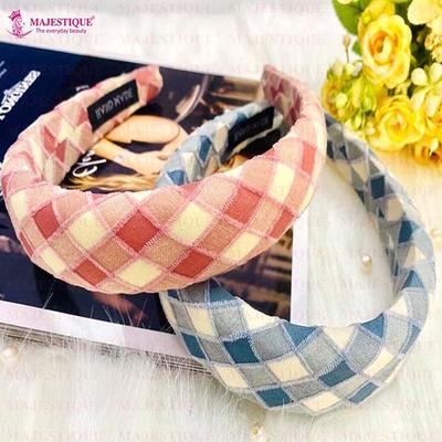 Majestique Padded and Wide Headbands, Puffy Sponge, Check Printed Vintage Hair Accessories 2's - Hair Clips/Bands