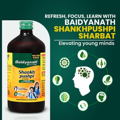 Baidyanath Shankhapushpi Kasharbat Syrup (2 in 1 offer 200 ml Free with 450 ml) 1's - Speciality Medicines
