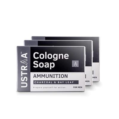 Ustraa Cologne Soap for Men - Ammunition - Charcoal & Bay Leaf (Pack of 3 X 125 gm) - Soaps