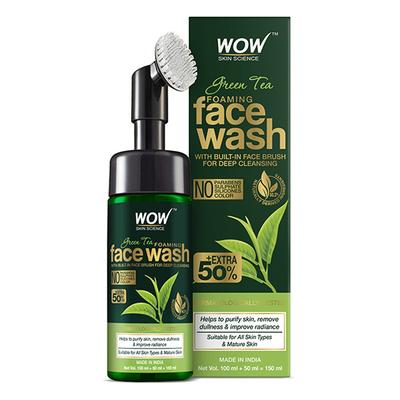 WOW Skin Science Green Tea Foaming Face Wash with Built-In Face Brush 100 ml - Face Washes