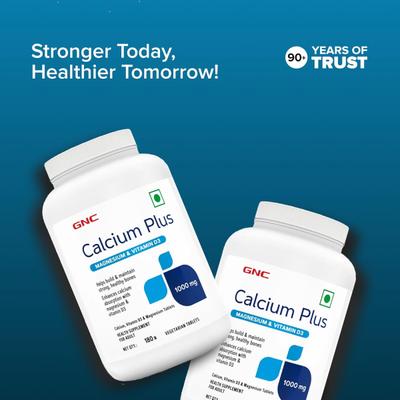 GNC Calcium Plus 1000 with Magnesium Vitamin D3 Vegetarian Tablets 180's - Calcium And Minerals