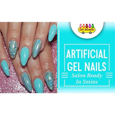 Nails On Board Handmade Press On Gel Nails- Holographic Aqua Blue Medium 50 gm - Nail Care