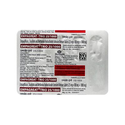 EMPAGREAT TRIO 25/1000 Tablet 10's - Diabetes-Ant