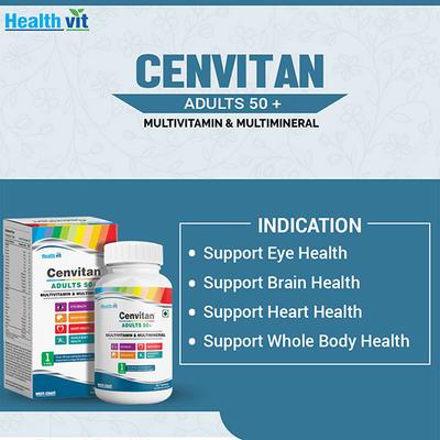 Healthvit Cenvitan Adults 50+ Multivitamin & Multimineral for Eye Health, Heart Health, Brain Health and Whole Body Health - Tablets 60's - Multi-Vitamins