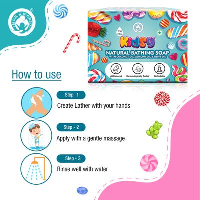 Mom & World Kidsy Natural Baby Bathing Soap - Tear Free (Pack of 5 x 75 gm) - Baby Soap