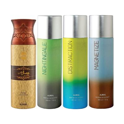 Ajmal 1 Wisal Dhahab For Men, 1 Nightingale, 1 Distraction And 1 Magnetize For Men & Women High Quality Deodorants Combo (Pack Of 4) 800 ml - Perfumes (Edt/Edp)
