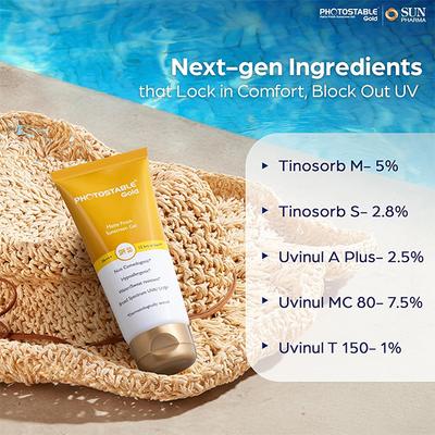 Photostable Gold SPF 55 PA +++ Matte Finish Sunscreen Gel 50gm - Sunscreen Preparations-Emo