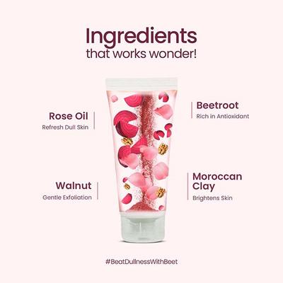 Mother Sparsh Rose and Beetroot Ubtan Face Wash for Dull and Uneven Skin with Rose Oil Vitamin E Moroccan Clay and Walnut 75ml - Face Wash & Cleansers