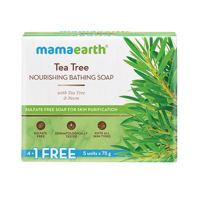 Mamaearth Tea Tree Nourishing Bathing Soap with Tea Tree & Neem (4 + 1 Free) 375gm - Soaps