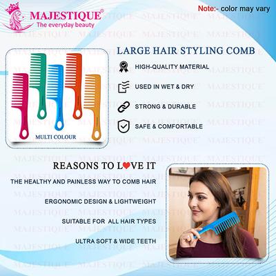 Majestique Large Hair Styling Comb for Curly Hair, Long Hair - Color May Vary 1's - Hair Brushes
