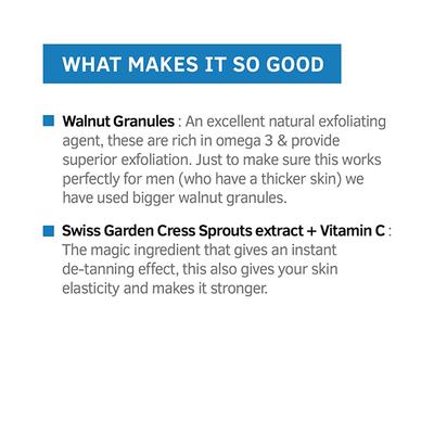 Ustraa Men's Face Scrub for De-Tans & Exfoliates with Garden Cress & Vitamin C 100gm - Face Scrubs