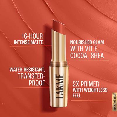 Lakme 9to5 Powerplay Priming Matte Lipstick, Lasts 16hrs, Brick Blush, 3.6 gm - Lipsticks