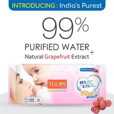 Tulips Sensitive Baby Wet Wipes Grape Fruit Extract Special Newborn formula Moisturizer 72's - Diapers & Wipes