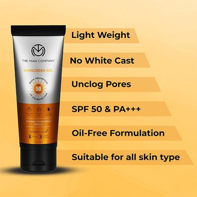 The Man Company Oil-Free Sunscreen Gel SPF 50 PA+++ for Men 50 gm - Body Sunscreen