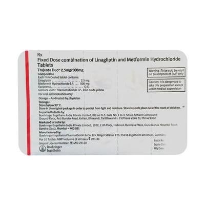 Trajenta Duo 2.5/500mg Tablet 10'S - Diabetes-Ant