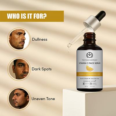 The Man Company Vitamin C Face Serum - Hyaluronic Acid Boosts Collagen Evens Skin Tone 30ml - Face Creams