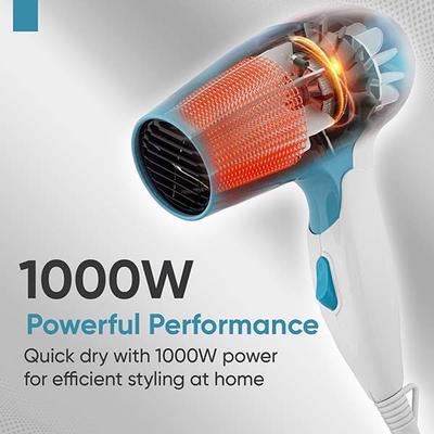 Vega Insta Glam Foldable 1000 Watts Hair Dryer for Men and Women with 2 Heat & Speed Settings, VHDH-29, (Made in india) 380 gm - Hair Dryers