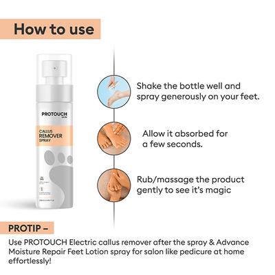 Protouch Callus Remover Spray, Potent Formula to Remove the Tough Dead skin and Reveal Soft Heels 100 ml - Foot Scrubs