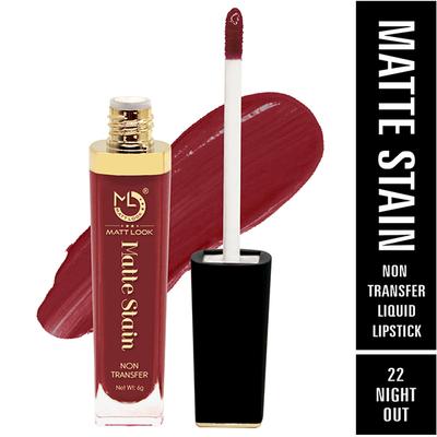 Matt Look Matte Stain Non Transfer Long Lasting Liquid Lipstick for Hydrated - Night Out 6 gm - Liquid Lipsticks