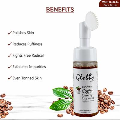 Globus Naturals Coffee Brightening Foaming With Silicon Face Massage Brush 150 ml - Face Wash & Cleansers