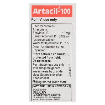 Artacil 100mg Injection 10ml - Muscle Spasm-Mus