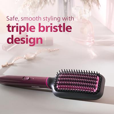 Philips Bhh730 00 Dark Wine Color Naturally Heated, Silk Protect Technology, Hair Straightener Brush 620 gm - Straighteners