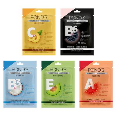 POND'S Vitamin With 100% Natural Extracts Sheet Mask (Pack of 5) 25 ml - Sheet Masks