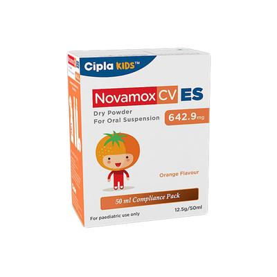 NOVAMOX CV ES ORANGE FLAVOUR 642.9mg Oral Suspension 50ml - Bacterial Infections-Pen
