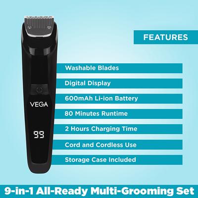 VEGA Men 9 in 1 MultiGrooming Set with Beard Hair Trimmer Nose Trimmer & Body Groomer And Shaver (VHTH-21) 1 gm - Trimmers