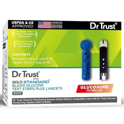 Dr Trust USA Gold Standard Blood Glucose Test Strips (50's) Plus Lancets (50's) (9003) - Blood Glucose Monitors/Strips