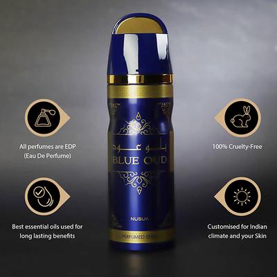 NUSUK Blue Oud Deodorant For Men, Perfumed Body Spray 200 ml - Men Deodorants/Roll-Ons