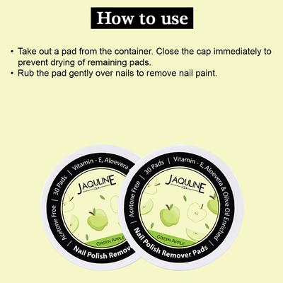 Jaquline USA Nail Polish Remover Pads Green Apple (Pack of 30) 1's - Nail Polish Remover