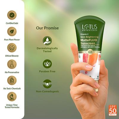 Lotus Botanicals Vitamin C Skin Brightening Mattefluid Sunscreen SPF 50 PA+++ for Men & Women 5 gm - Face Sunscreen