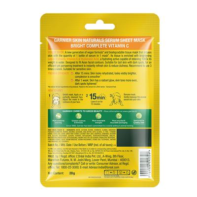 Garnier Skin Naturals Bright Complete Face Serum Sheet Mask (Yellow) 28 gm - Sheet Masks