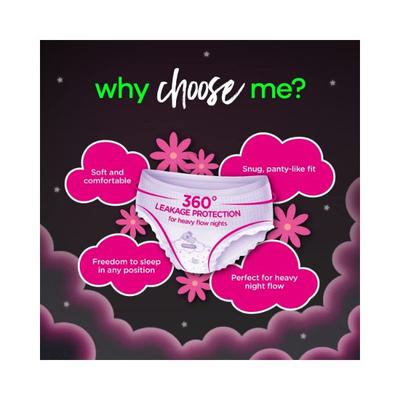 Whisper Bindazzz Nights Period Panties for women and girls, 185g 6's - Sanitary Napkins