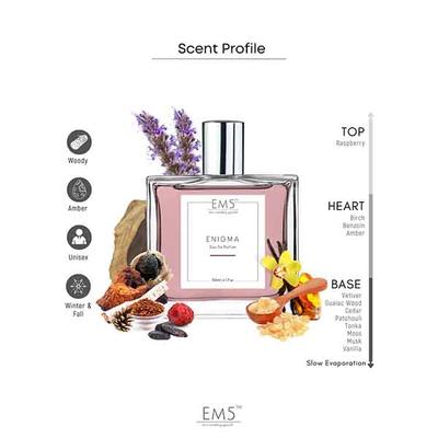 EM5 Enigma Unisex Perfume - Eau de Parfum Spray for Men & Women, Woody Amber Warm Spicy Accords 50 ml - Men Perfumes (Edt/Edp)