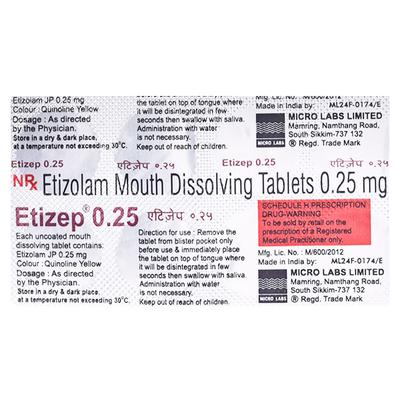 Etizep 0.25mg Tablet 10'S - Depression-Ant