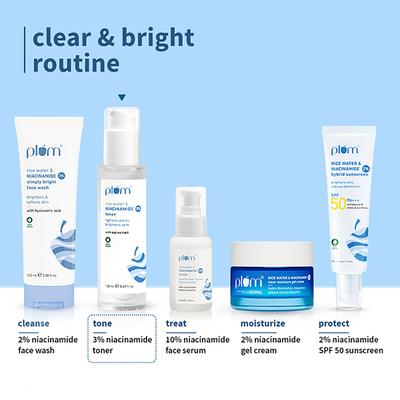 Plum 3% Niacinamide Toner with Rice Water Clarity Boost Fragrance Free 150ml - Toners