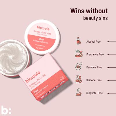 Biocule Glow Lip Overnight Sleeping Mask For Soft, Nourished & Glowing Lips, Vitamin E & Ha 15 gm - Lip Mask