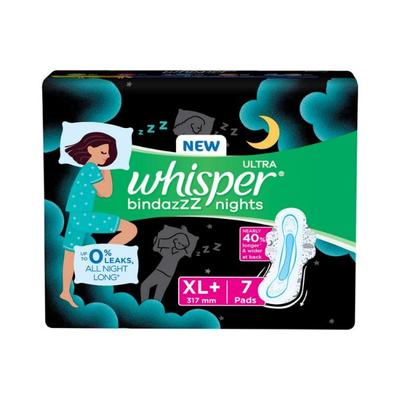Whisper Bindazzz Nights Sanitary Pads For Women, Xl+ 7 Napkins 1's - Others