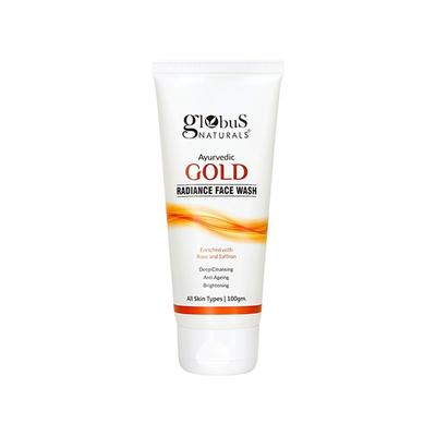 Globus Naturals Gold Radiance Anti Ageing & Brightening Face Wash Enriched with Saffron & Rose 100 gm - Face Wash & Cleansers