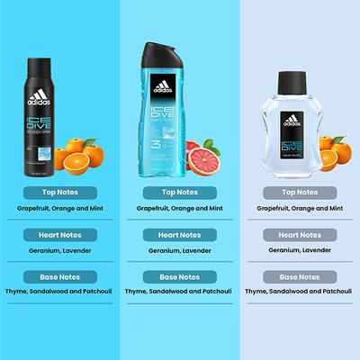 Adidas Ice Dive Eau De Toilette 100ml + Deodorant Spray 150ml + 3-In-1 Shower Gel 400ml 3's - Men Deodorants/Roll-Ons