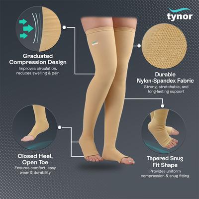 Tynor Compression Stocking Mid Thigh (Pair) (L) (I 15) - Knee/Leg Supports