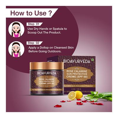 Bioayurveda Rose Calamine Sun Protective (SPF 60) Face Creme 120 gm - Face Sunscreen