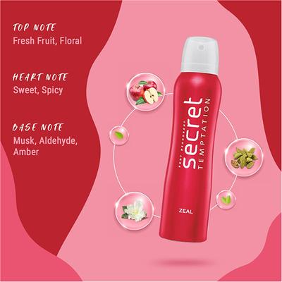 Secret Temptation Zeal Deodorant for Women 150 ml - Women Deodorants/Roll-Ons
