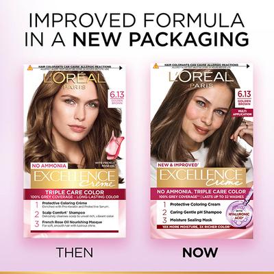 L'Oreal Paris Excellence Creme Hair Color, 6.13 Golden Brown (100gm + 72ml) 1's - Crème