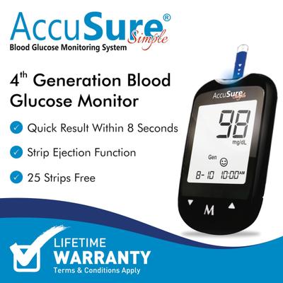 Accusure Simple Glucose Monitor with 25 Strips - Blood Glucose Monitors/Strips